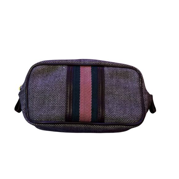 Vintage Tweed Stripe Toiletries Travel Bag Dopp Kit Carry On Gym Compact Luggage - Picture 1 of 6